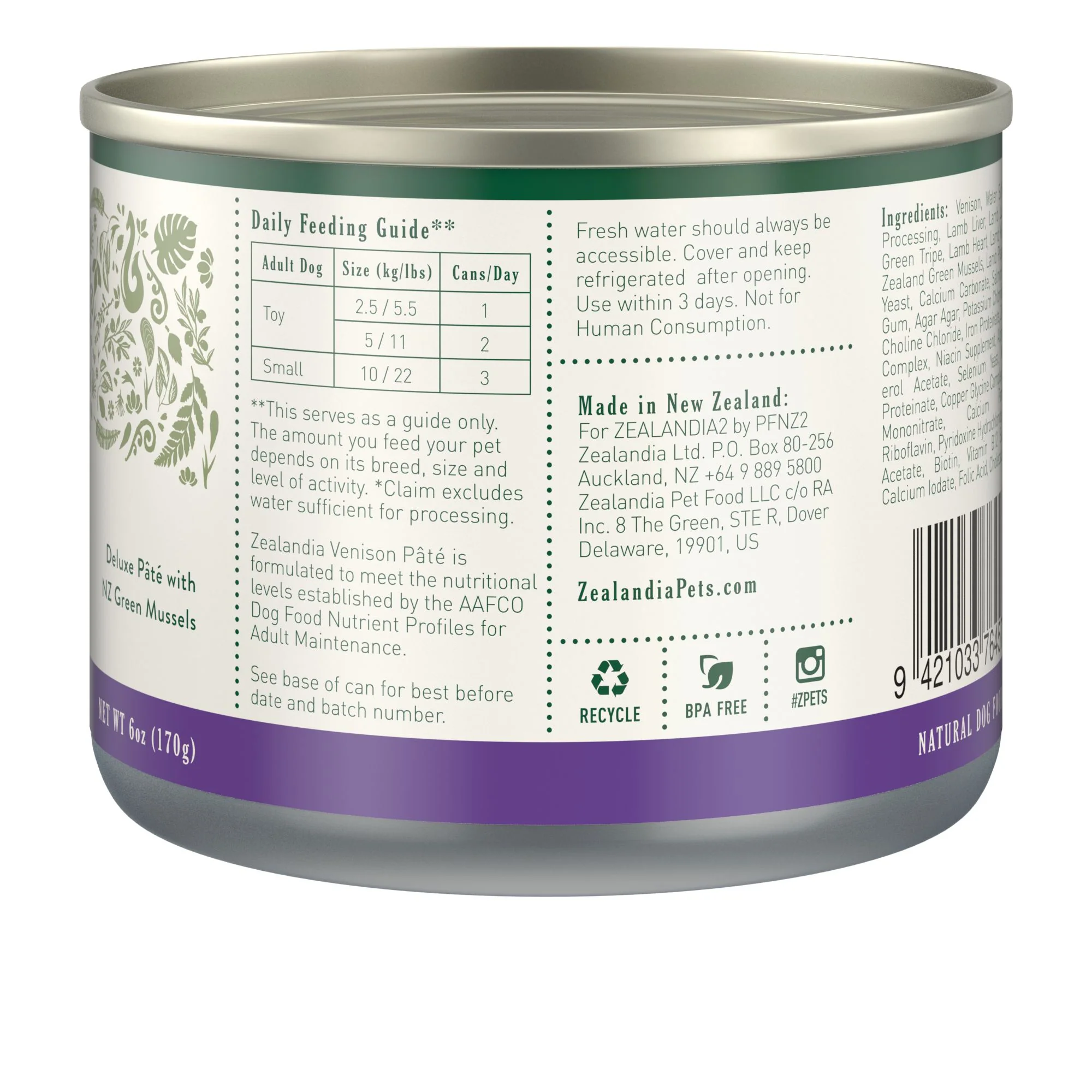 Zealandia Venison Pate Adult Dog Wet Food 170g - Image 3